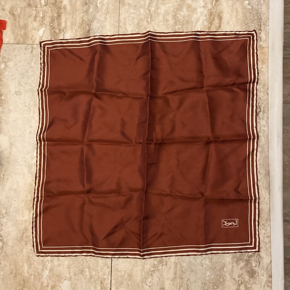 Yves Saint Laurent EUC Russet color 100% silk square scarf - Picture 5 of 9